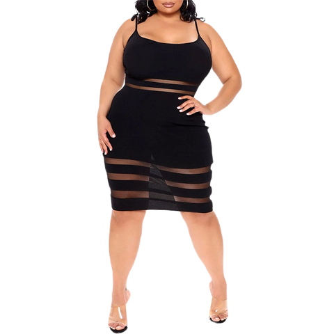 Strap-Type Mid-Skirt Striped Mid-Waist Black Plus Size Womens Summer 2022 Dresses Plus Size Dress