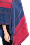 Hdf3007rdbl - Red Blue Two Tone Chain Print Fringe Poncho