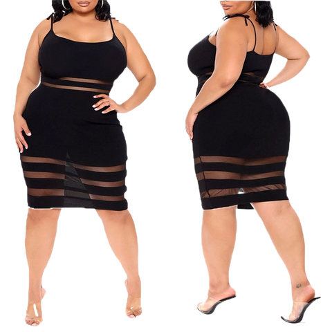 Strap-Type Mid-Skirt Striped Mid-Waist Black Plus Size Womens Summer 2022 Dresses Plus Size Dress