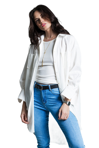 Boyfriend Cut Shirt With 3/4 Sleeve in White