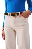 Cotton Blend Wide Leg Jeans in Beige