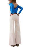 Cotton Blend Wide Leg Jeans in Beige