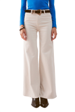 Cotton Blend Wide Leg Jeans in Beige
