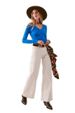 Cotton Blend Wide Leg Jeans in Beige