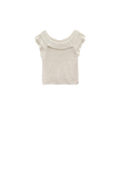 Cream Croched Short Sleeve Sweater With Boat Neck