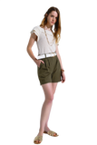 Cream Croched Short Sleeve Sweater With Boat Neck
