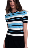Crew Neck Boxy Jumper With Multi Stripes in Blue