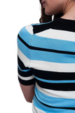 Crew Neck Boxy Jumper With Multi Stripes in Blue