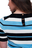 Crew Neck Boxy Jumper With Multi Stripes in Blue
