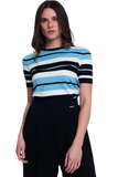 Crew Neck Boxy Jumper With Multi Stripes in Blue