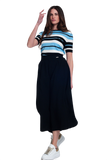 Crew Neck Boxy Jumper With Multi Stripes in Blue