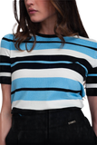 Crew Neck Boxy Jumper With Multi Stripes in Blue
