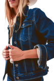 Embroided Back Denim Jacket in Dark Blue