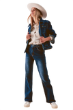 Embroided Back Denim Jacket in Dark Blue