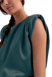 Gathered Satin Shoulder Pad Sleeveless Top in Green