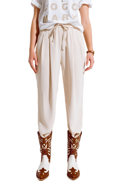 Pants in Beige With Front Pockets and Drawstring Closing