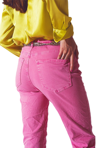 Pink Wrinkled Skinny Jeans