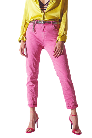 Pink Wrinkled Skinny Jeans