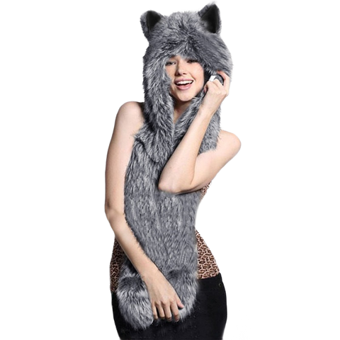 3 In 1  Faux Animal Fur Hat