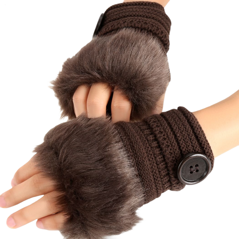Women Winter Knitted Fingerless Wrist Hand Warmer Faux Fur Gloves Mittens 4 Color
