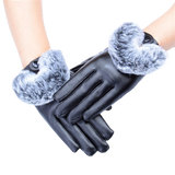 New Fashion Leather Gloves Winter High Quality Imitation Rabbit Hair PU Leather Waterproof Gloves Warm Womens and Girl Gloves