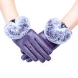 New Fashion Leather Gloves Winter High Quality Imitation Rabbit Hair PU Leather Waterproof Gloves Warm Womens and Girl Gloves