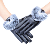 New Fashion Leather Gloves Winter High Quality Imitation Rabbit Hair PU Leather Waterproof Gloves Warm Womens and Girl Gloves