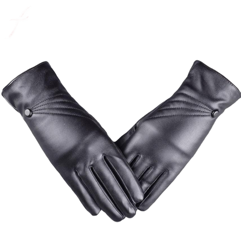 Winter Super Warm Gloves Women Girl Leather Cashmere Black Gloves #LYW