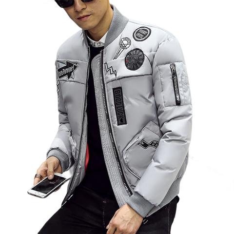 new men's 2016 winter casual thick color casual jacket simple trend of embroidery all-match Slim Korean version the collar coat