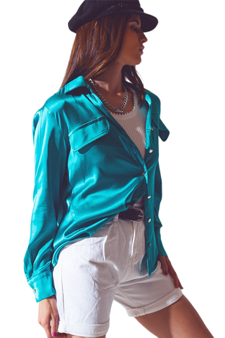 Satin Blouse in Turquoise