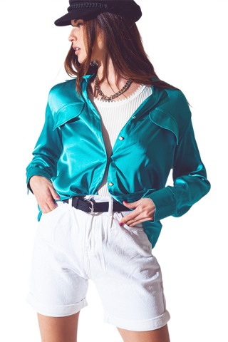 Satin Blouse in Turquoise