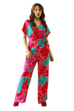 Satin Short Sleeves Top With Floral Design and a Knot Detail