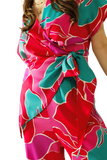 Satin Short Sleeves Top With Floral Design and a Knot Detail
