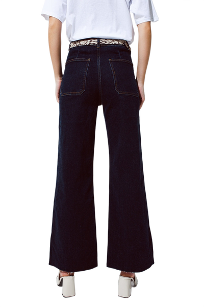 Straight Jeans With Pocket Detail in Dark Wash