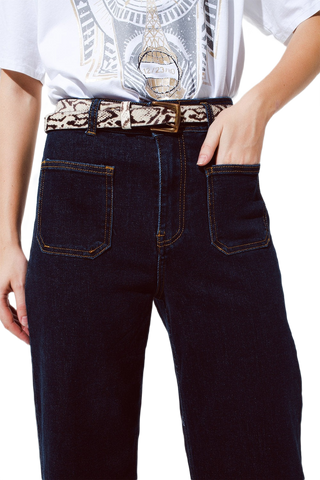 Straight Jeans With Pocket Detail in Dark Wash
