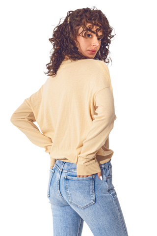 V Neck Fine Knit Sweater in Beige