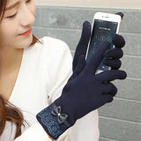 Winter Warm Solid Color Fashion Lace  Touch Screen Gloves for Christmas Gift New Arrival Bow-knot  Design Women Gloves - Offy'z6