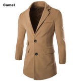 Winter Spring High Quality Fashion Woolen Men Coat Turn-down Collar Single-Button Solid Color Men's Coats - Offy'z6