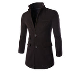 Winter Spring High Quality Fashion Woolen Men Coat Turn-down Collar Single-Button Solid Color Men's Coats - Offy'z6