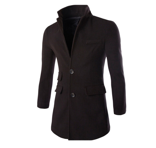 Winter Spring High Quality Fashion Woolen Men Coat Turn-down Collar Single-Button Solid Color Men's Coats