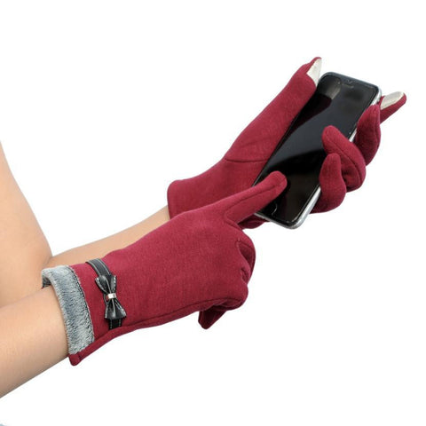 Women's Winter Fashion Warm Gloves Cotton Pu Leather   Screen Wrist Gloves Mittens Patchwark luvas Girls #LSN