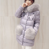 Women Faux Fox Fur Collar Coat 2017 Medium Length Woman - Offy'z6