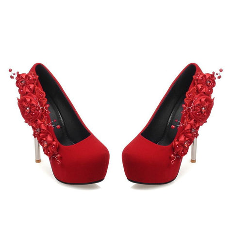 Round toe beauty - flower Styled heel shoes