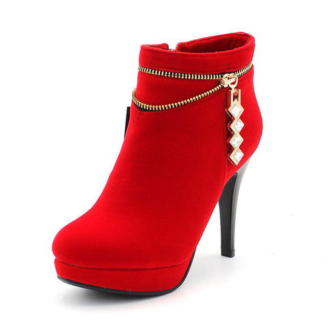 Square Heels Lady's Zip Round Toe