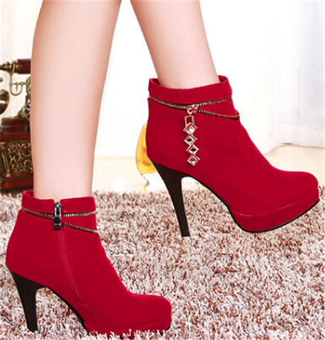 Square Heels Lady's Zip Round Toe