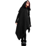 Women Poncho Hooded Sweatshirts Black Gown Mantle Hoodies Fashion Jacket long Sleeves Cloak Woman's Irregular Coats C77501A - Offy'z6