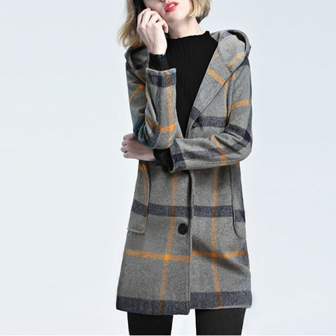 Plaid Hooded Trench Coat Jacket Vinatge