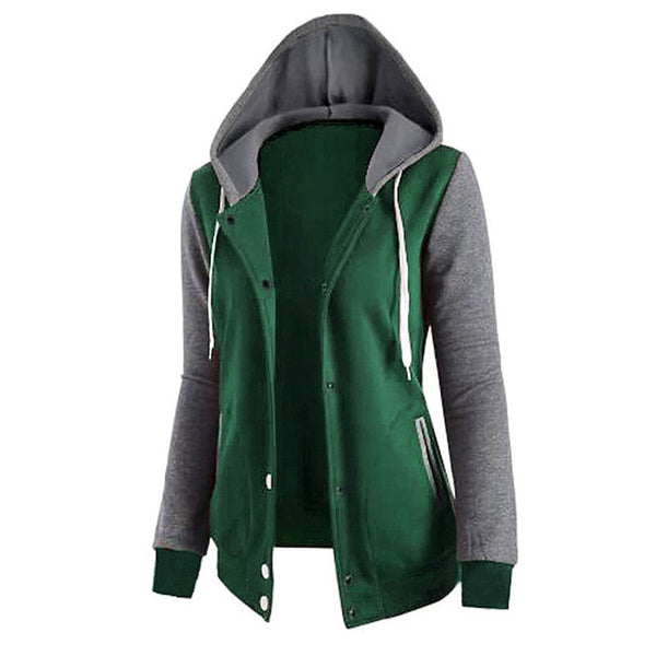 Winter Women Warm Buttons Open Long Sleeve Hoodies Sweatshirt Fashion Ladies Patchwork Casual Loose Tops Coat Jacket Outwear