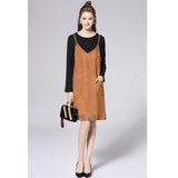 Khaki Suede Spaghetti Strap Tassel Dress - Offy'z6