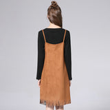 Khaki Suede Spaghetti Strap Tassel Dress - Offy'z6